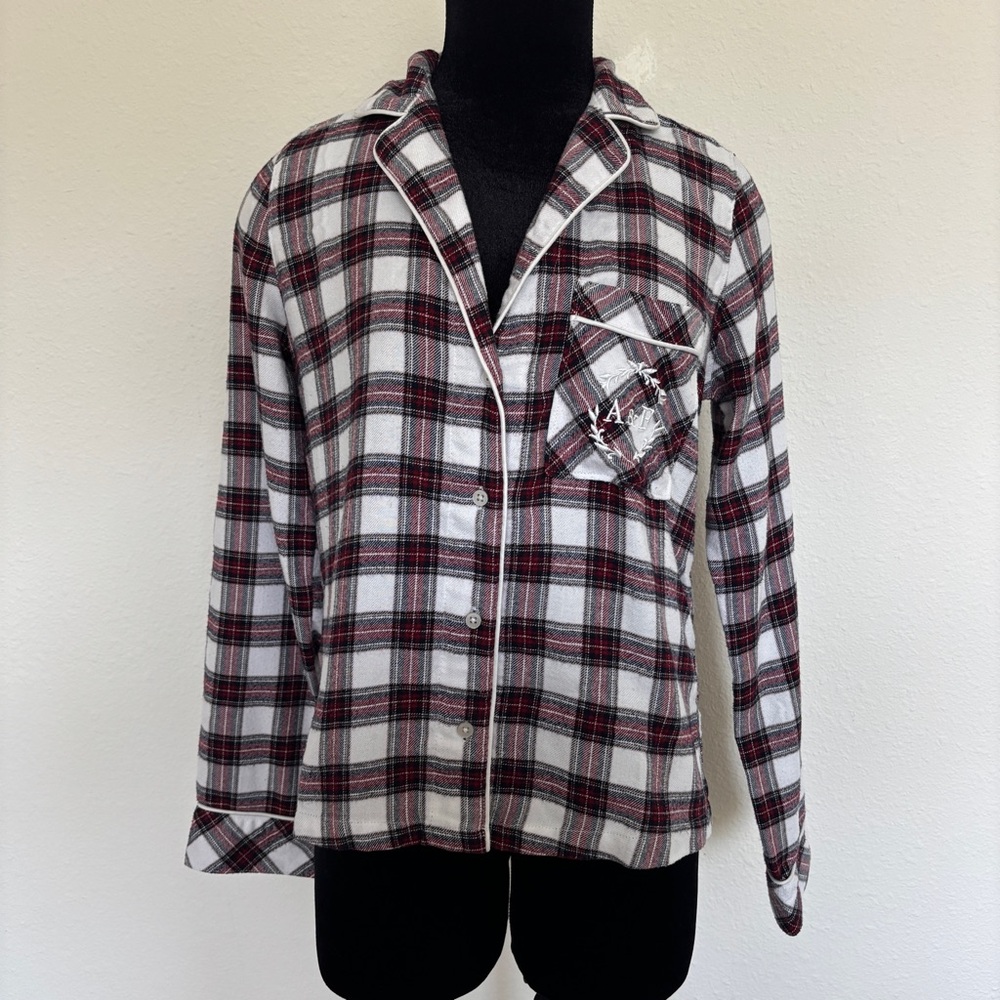 Abercrombie & Fitch Red and Cream Flannel Plaid Sleep Shirt